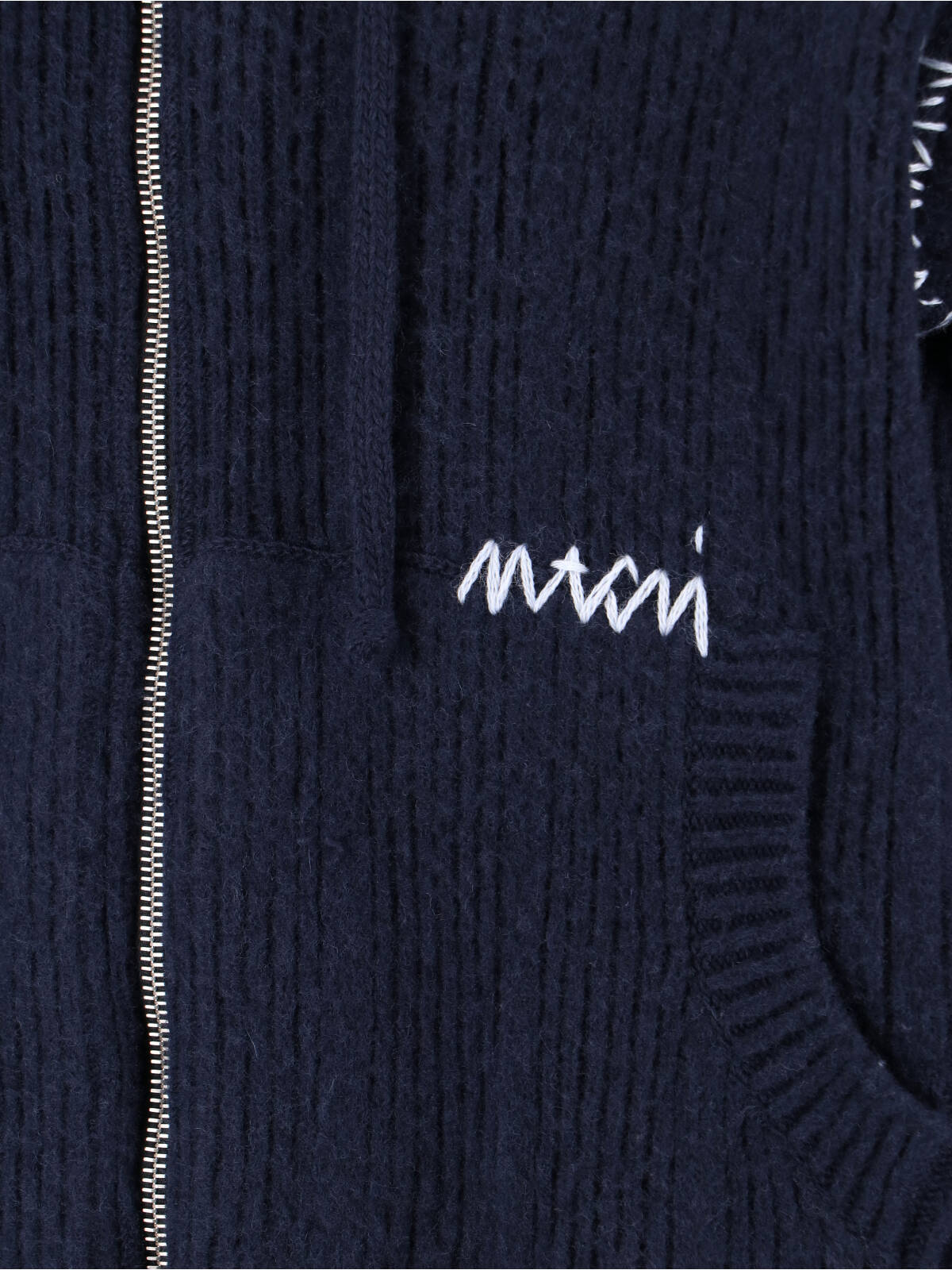 Marni Hooded Sweatshirt With Embroidered Detail And Ribbed Texture In Black