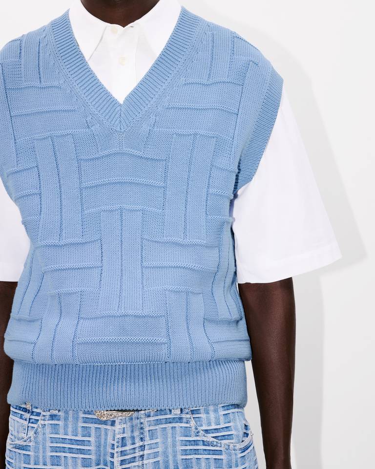 Kenzo ' Weave' Embroidered Sleeveless Jumper In Cotton In Blue