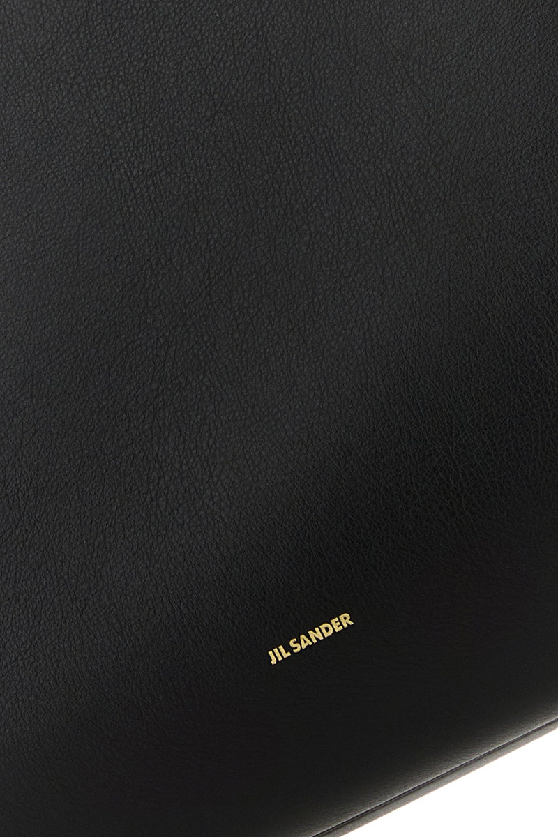 Jil Sander Leather Shopping Shoulder Bag Gold Hardware In Black