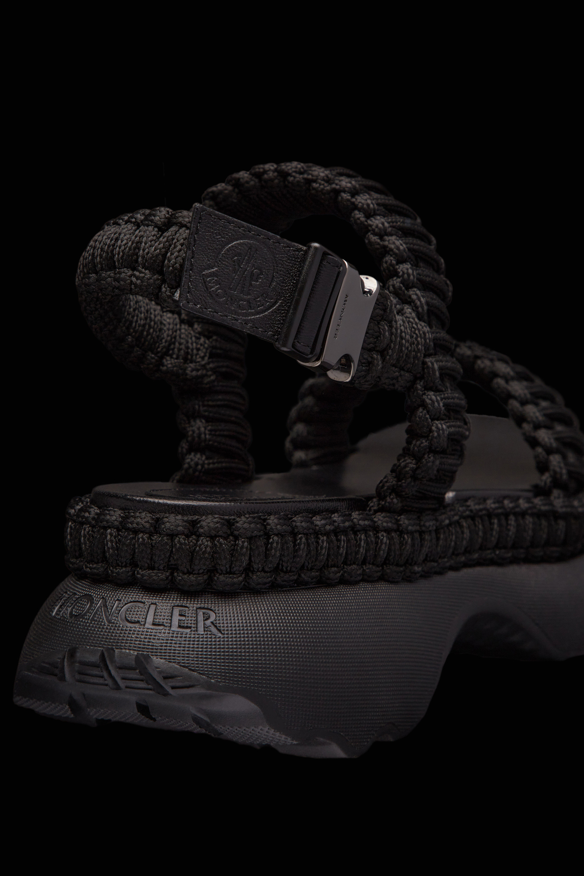 Shop Moncler Belay Woven Sandals In Black