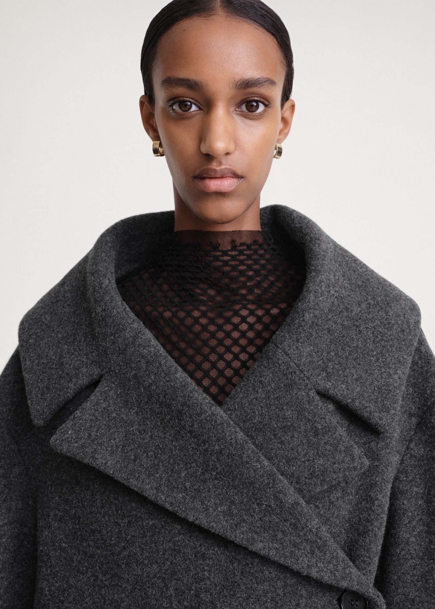 Totême Felt Wrap Coat Dark Grey Melange In Black