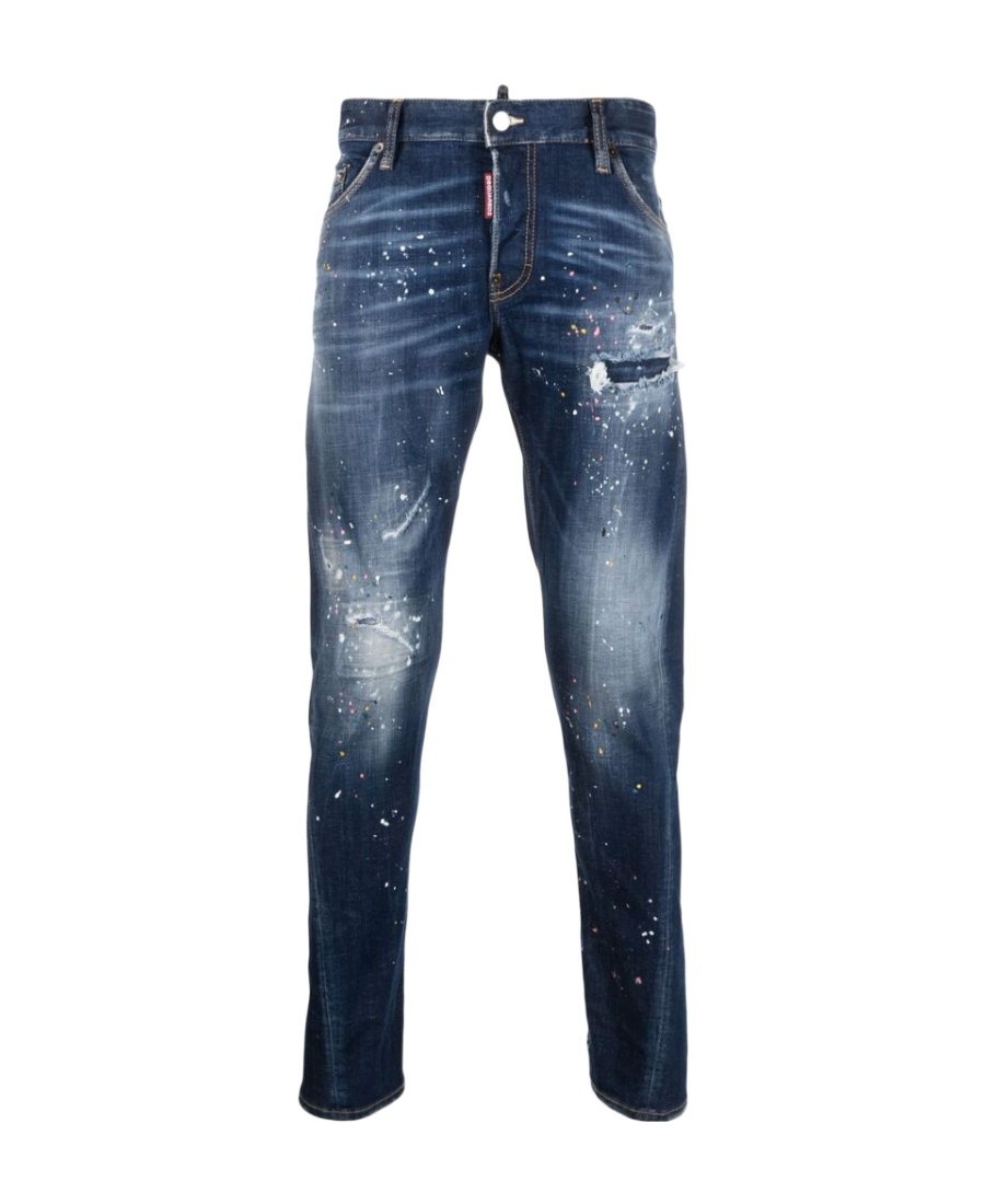 Dsquared2 Paint-splatter Distressed Slim-fit Jeans In Blue
