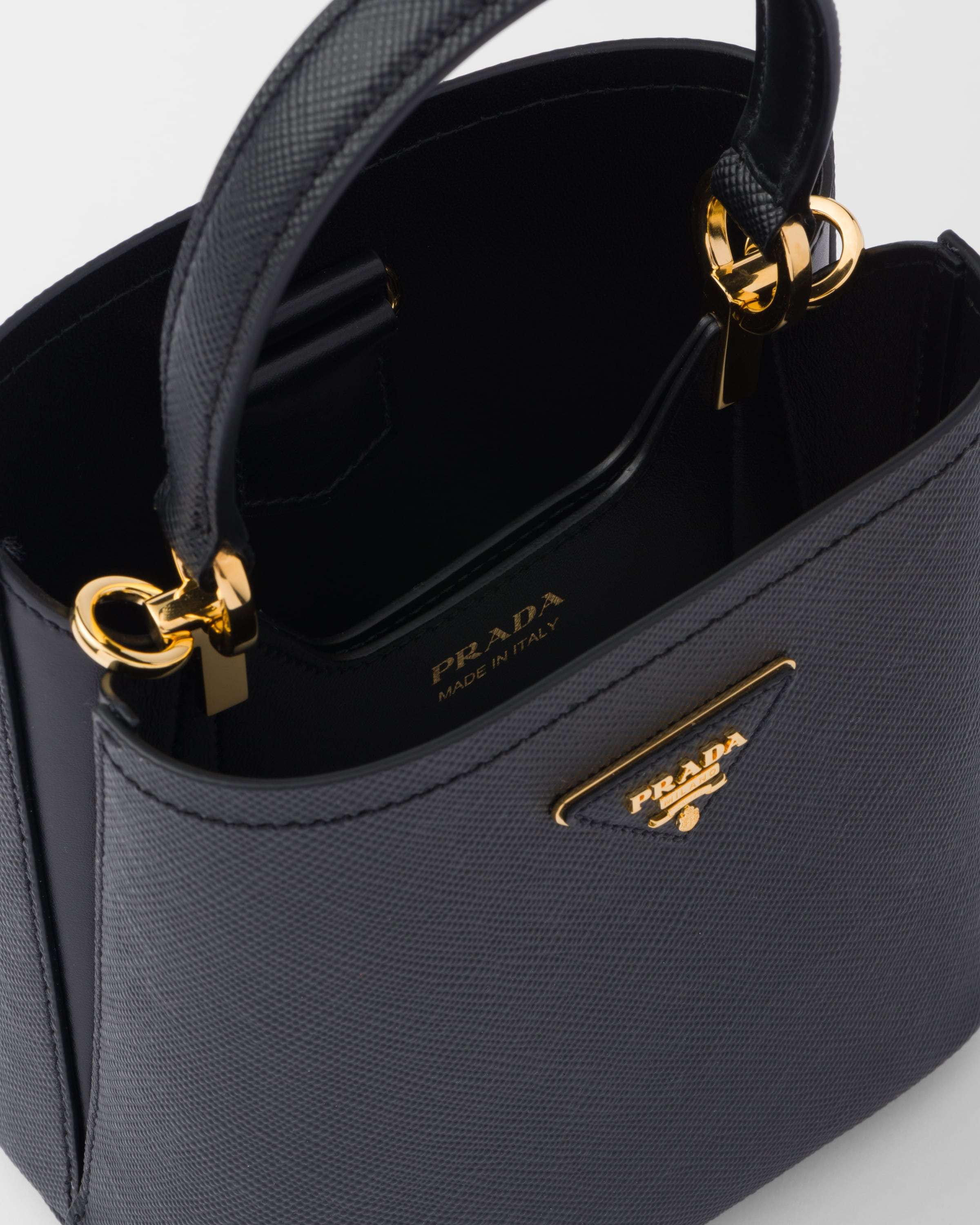 Prada Small Saffiano Leather Bucket Bag In Black