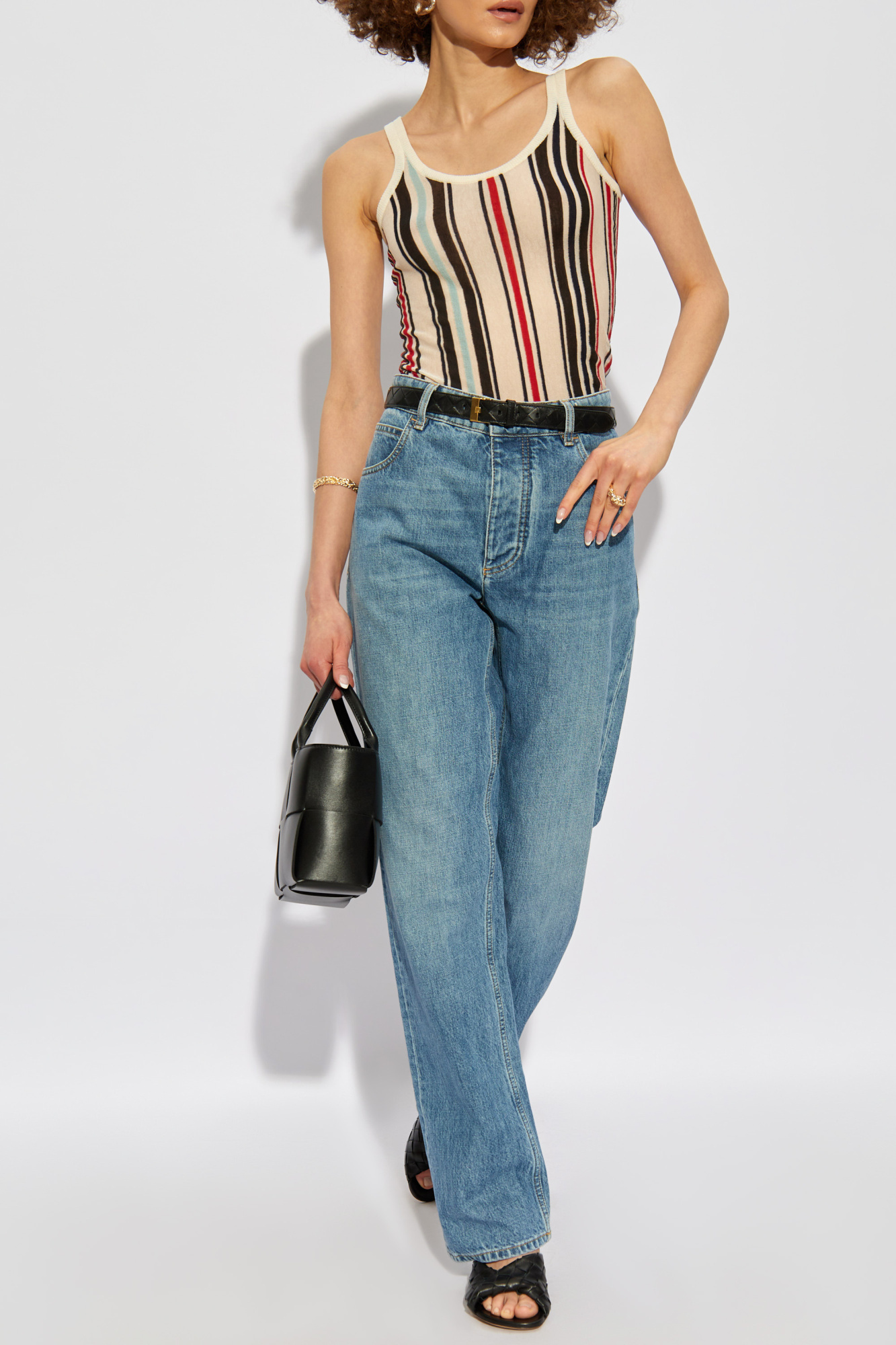 Bottega Veneta Striped Cotton-knit Tank Top In Nude