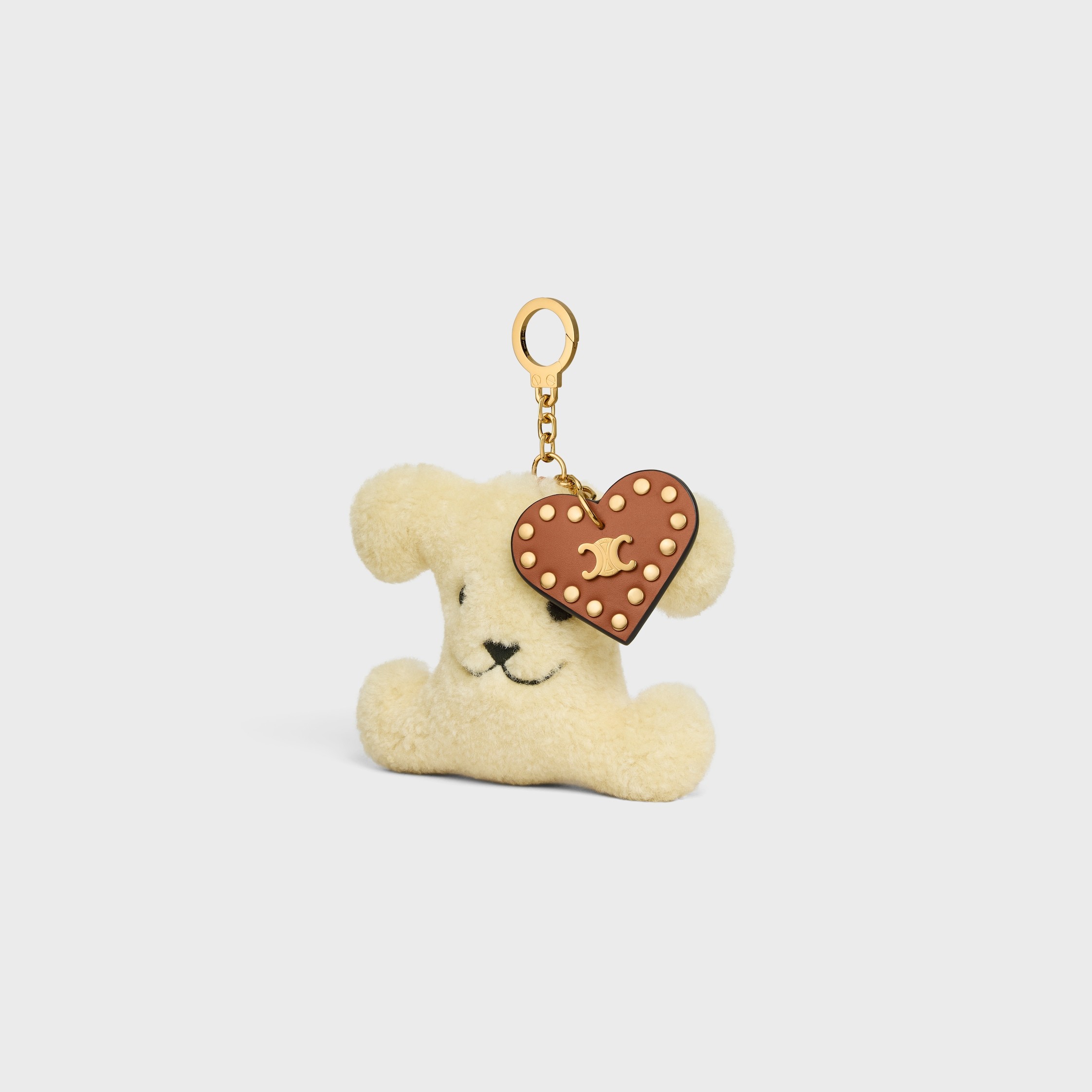 Celine Triomphe Pom-pom Charm In Shearling And Calfskin In Neutral