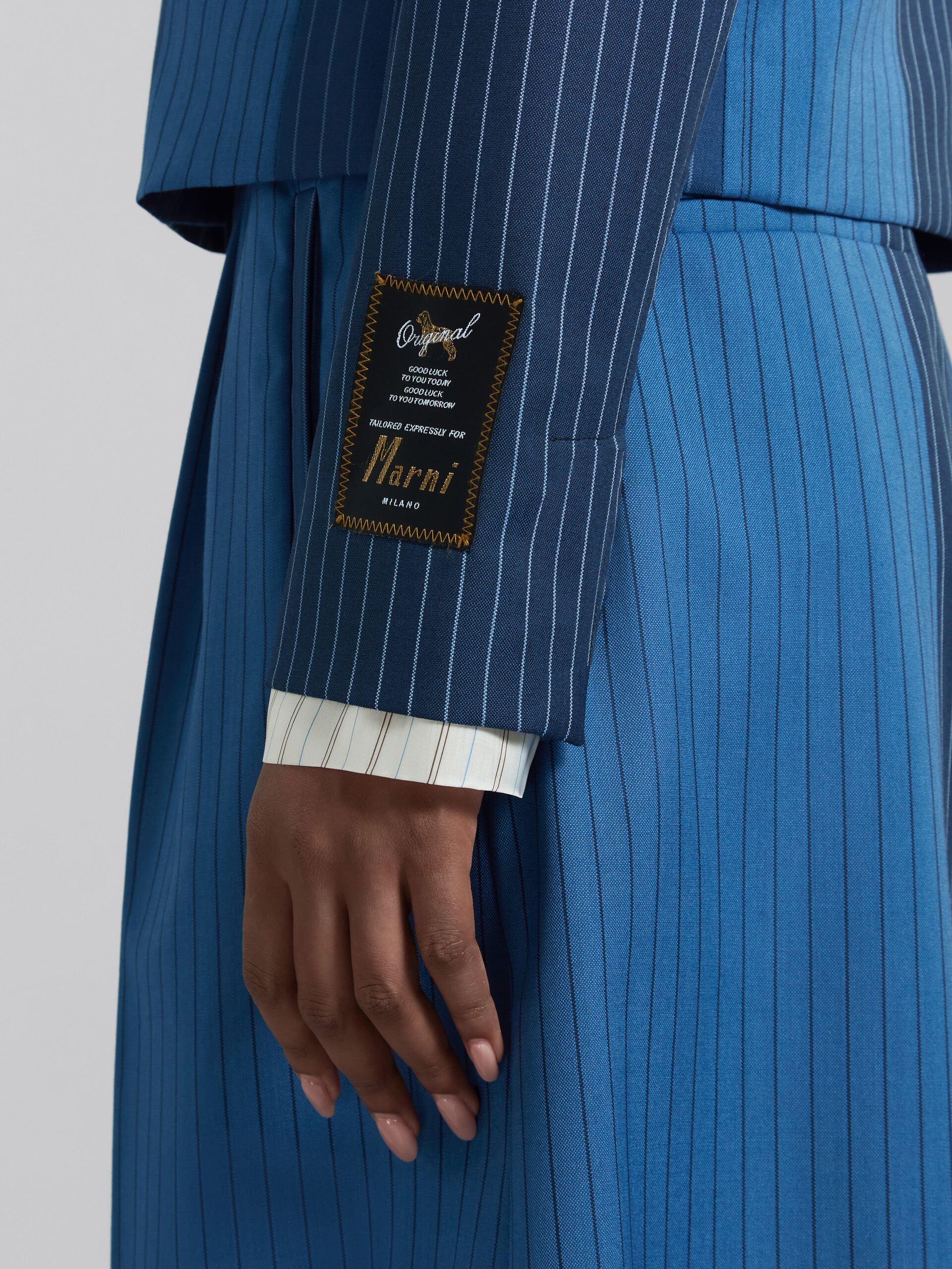 Marni Cropped Contrast Pinstripe Shirt Jacket In Blue