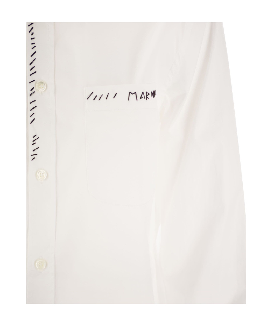 Marni Women's Logo Embroided Cotton Shirt In White