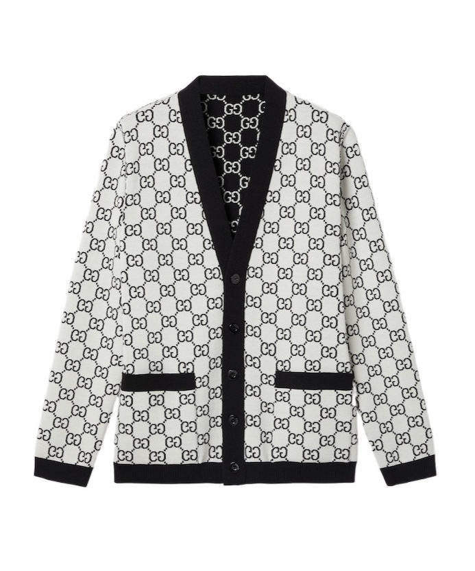 Gucci Reversible Gg Wool Jacquard Cardigan In White