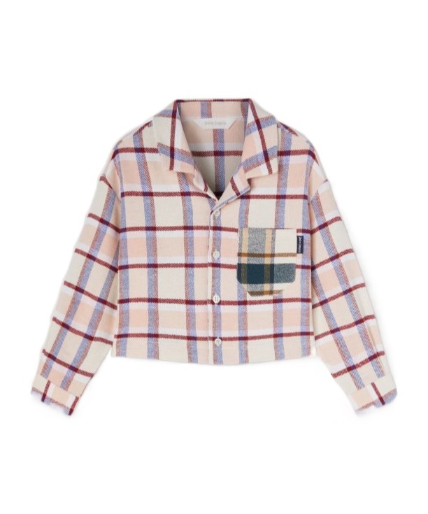 Palm Angels Kids' Logo-print Checked Cotton Shirt In Pink