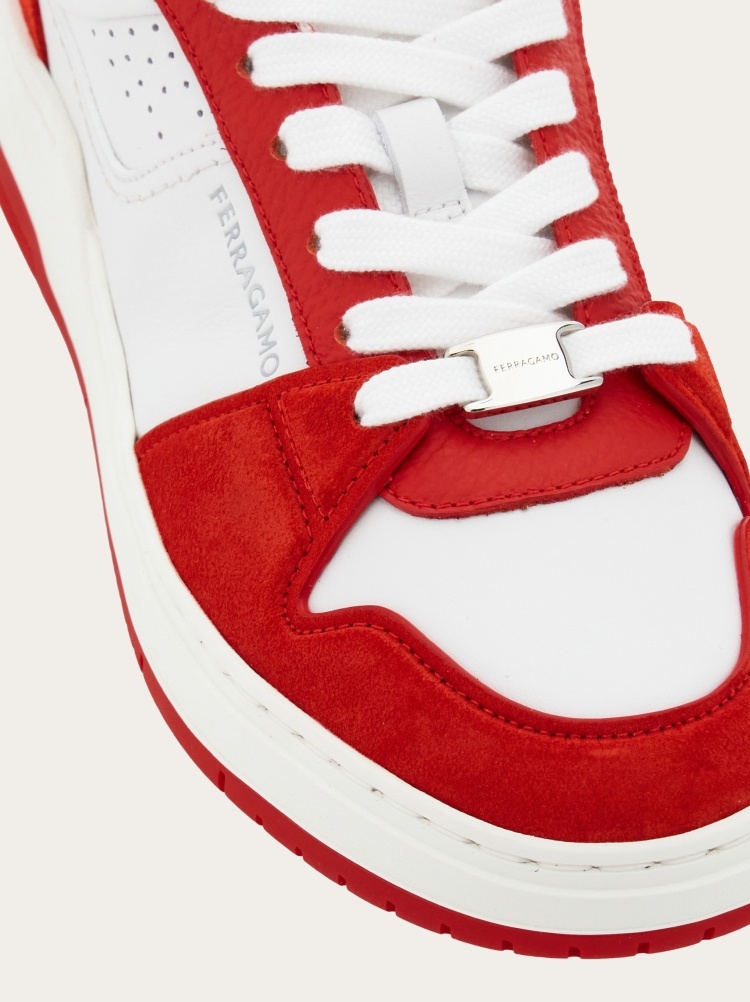 Ferragamo Panelled Leather Sneakers In White