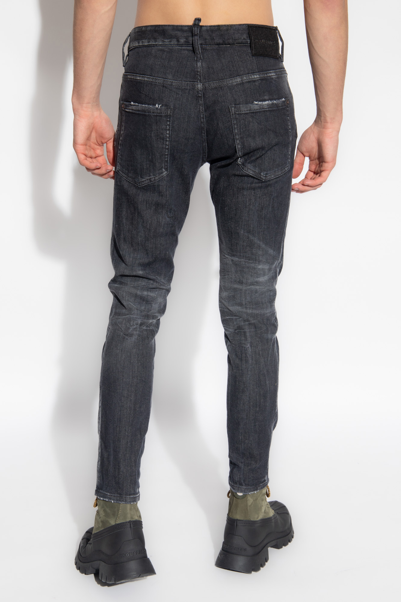 Dsquared2 Tidy Biker Mid-rise Logo-patch Skinny Jeans In Black