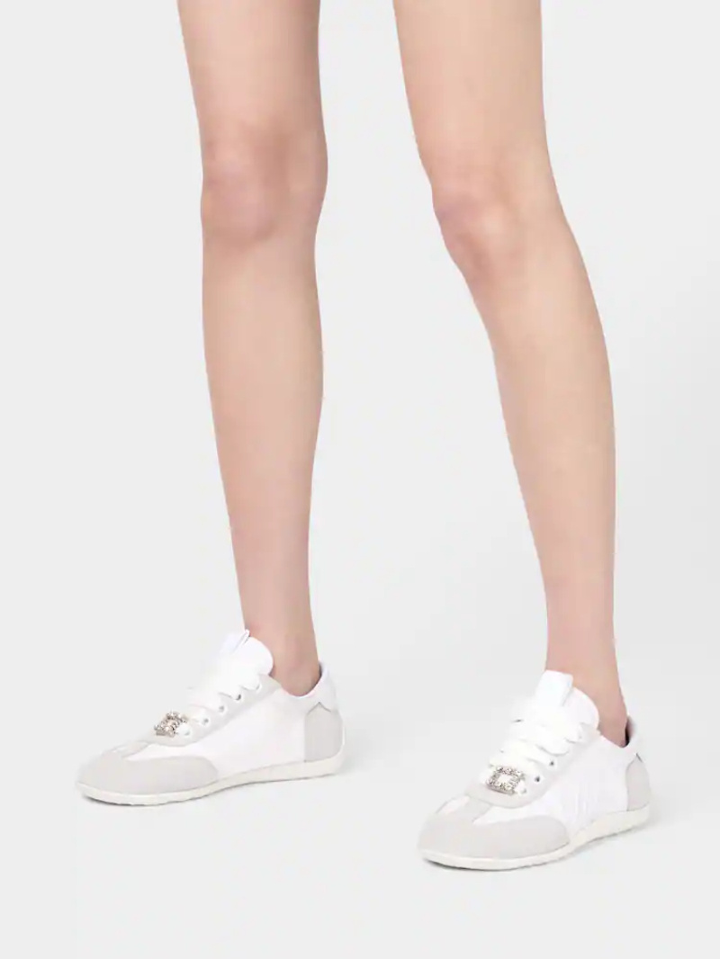 Roger Vivier Viv Suede-trimmed Canvas Sneakers In White