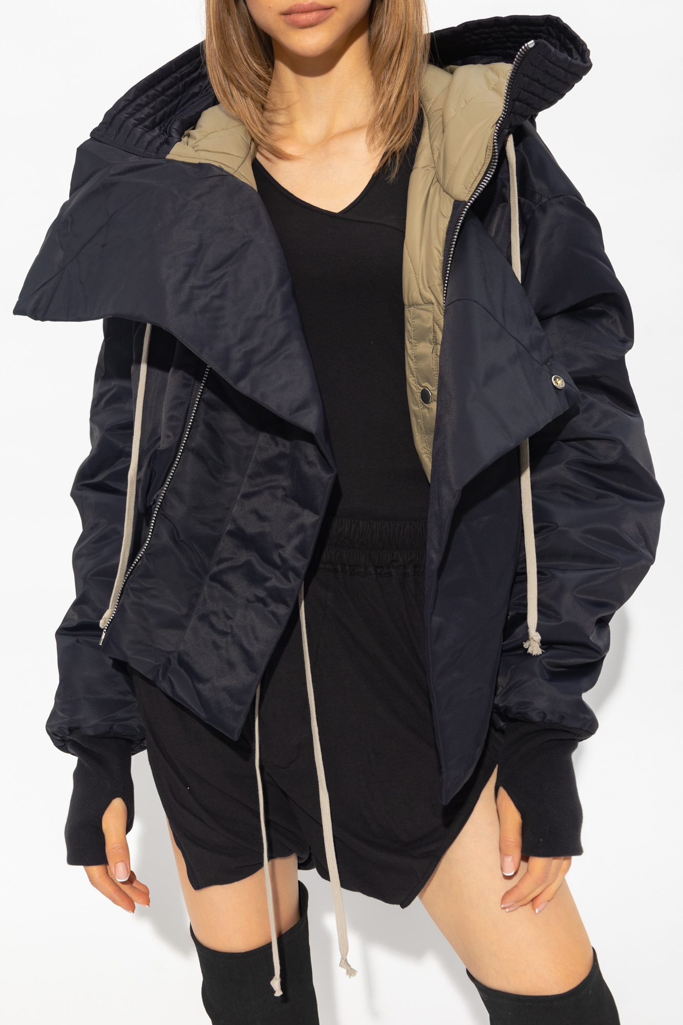 Rick Owens Drkshdw Alice Extra-long Sleeve Parka Jacket In Black