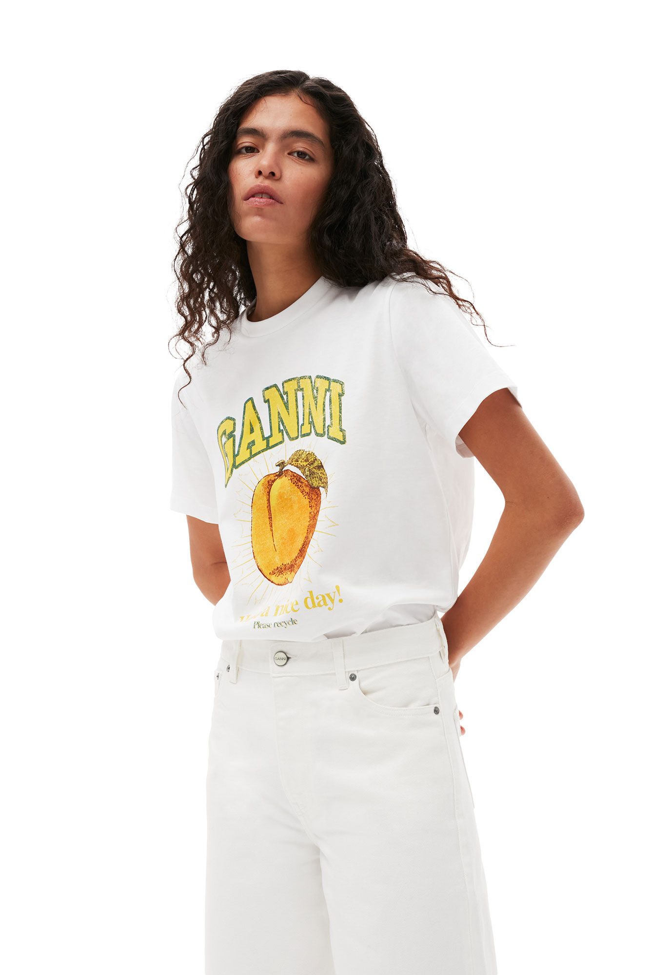 Ganni Basic Jersey Peach Relaxed T-shirt In White