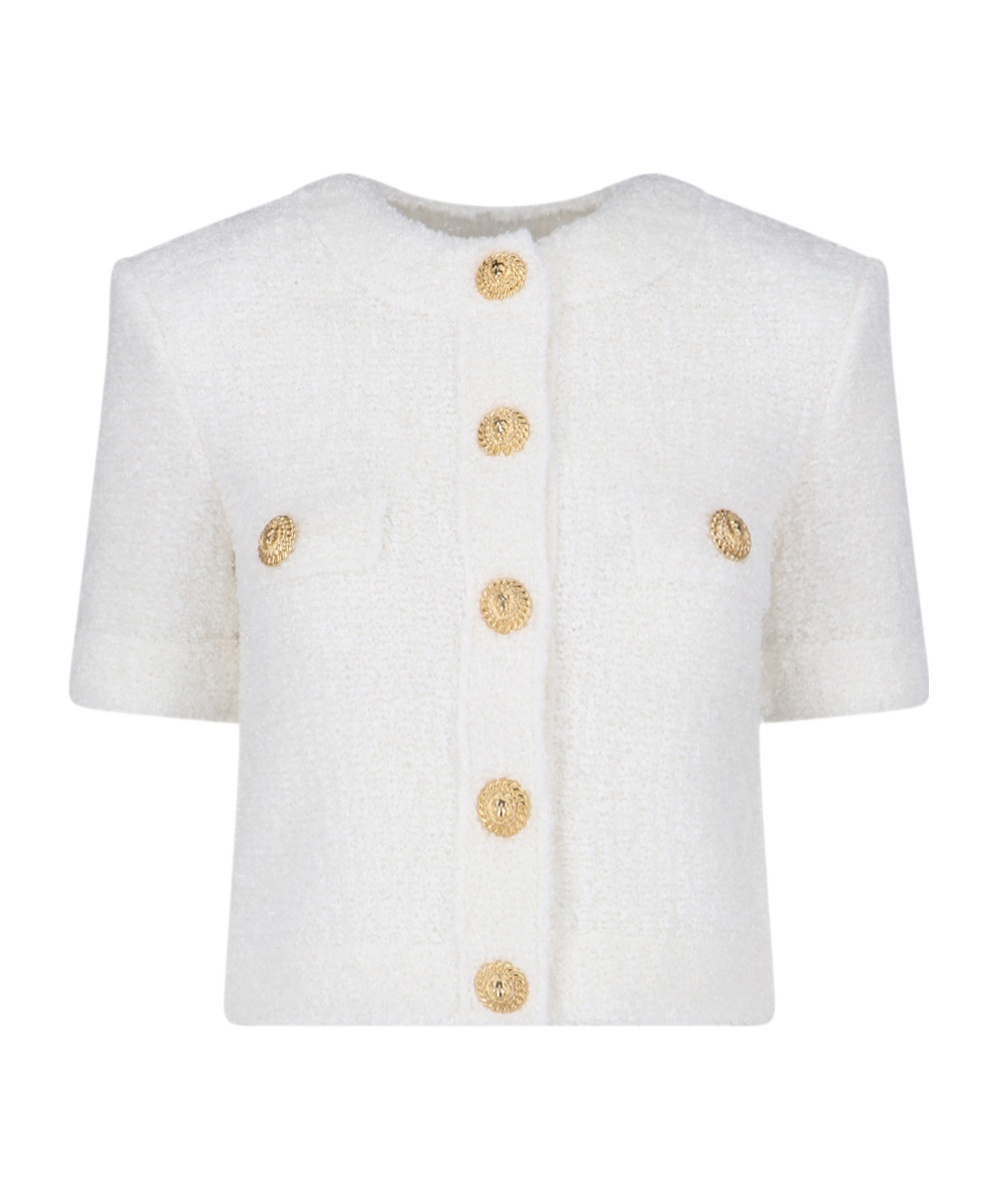 Balmain Cropped Knitted Cardigan In White