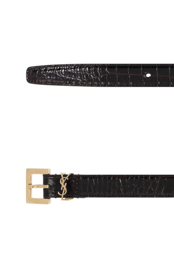 Saint Laurent Crocodille-effect Belt In Black