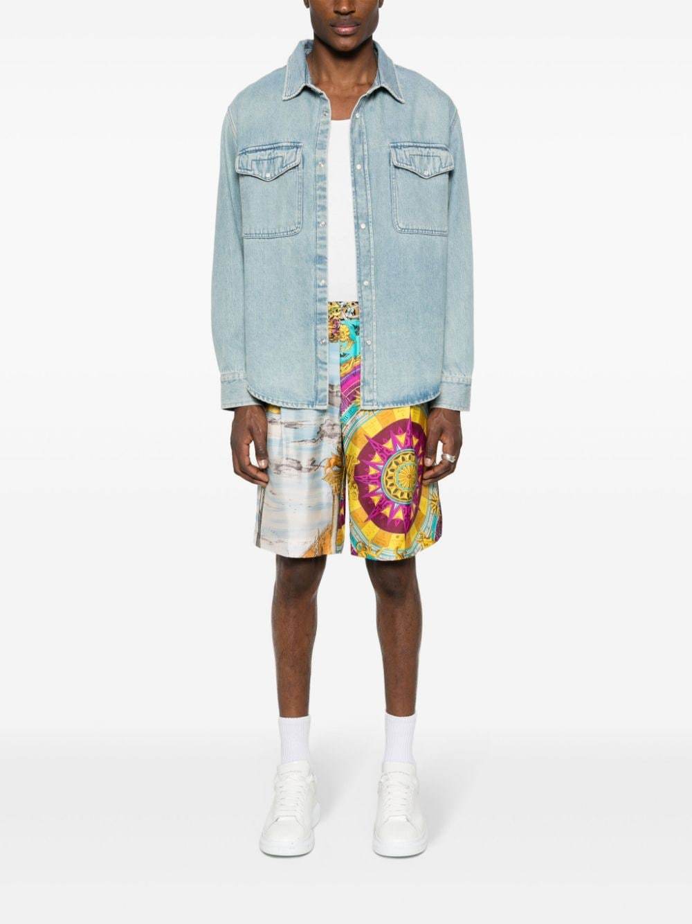 Moschino Graphic-print Silk Shorts In Multicolor
