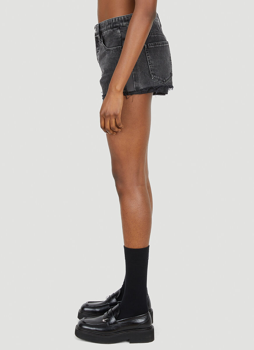 Miu Miu Logo Details Denim Shorts In Black