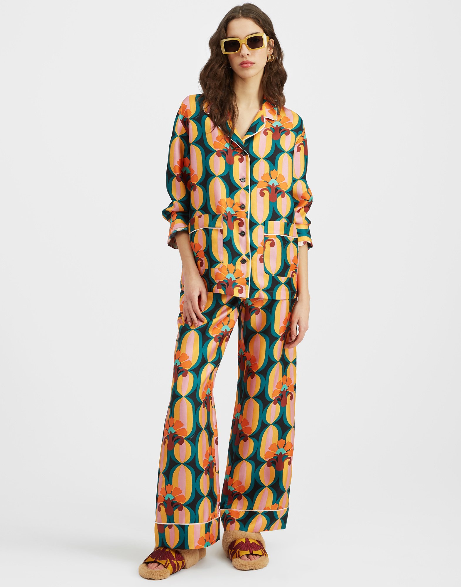 La Doublej Geometric-print Silk Shirt In Multicolor