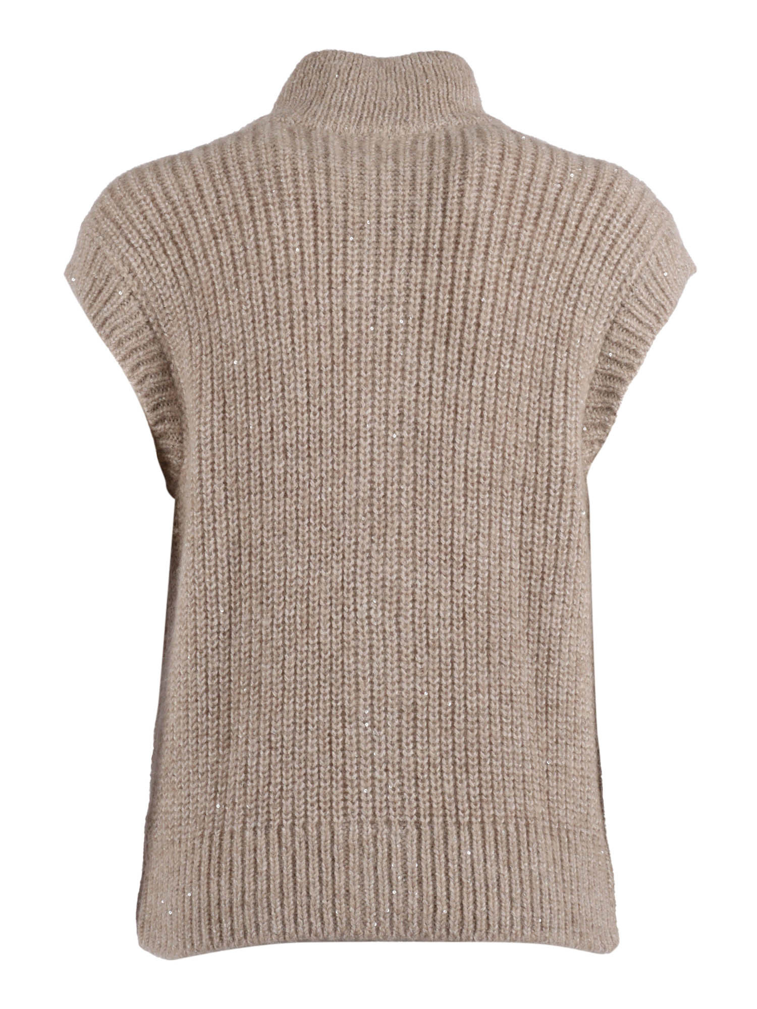 Peserico Chunky Ribbed Knitted Waistcoat With High Collar In Brown