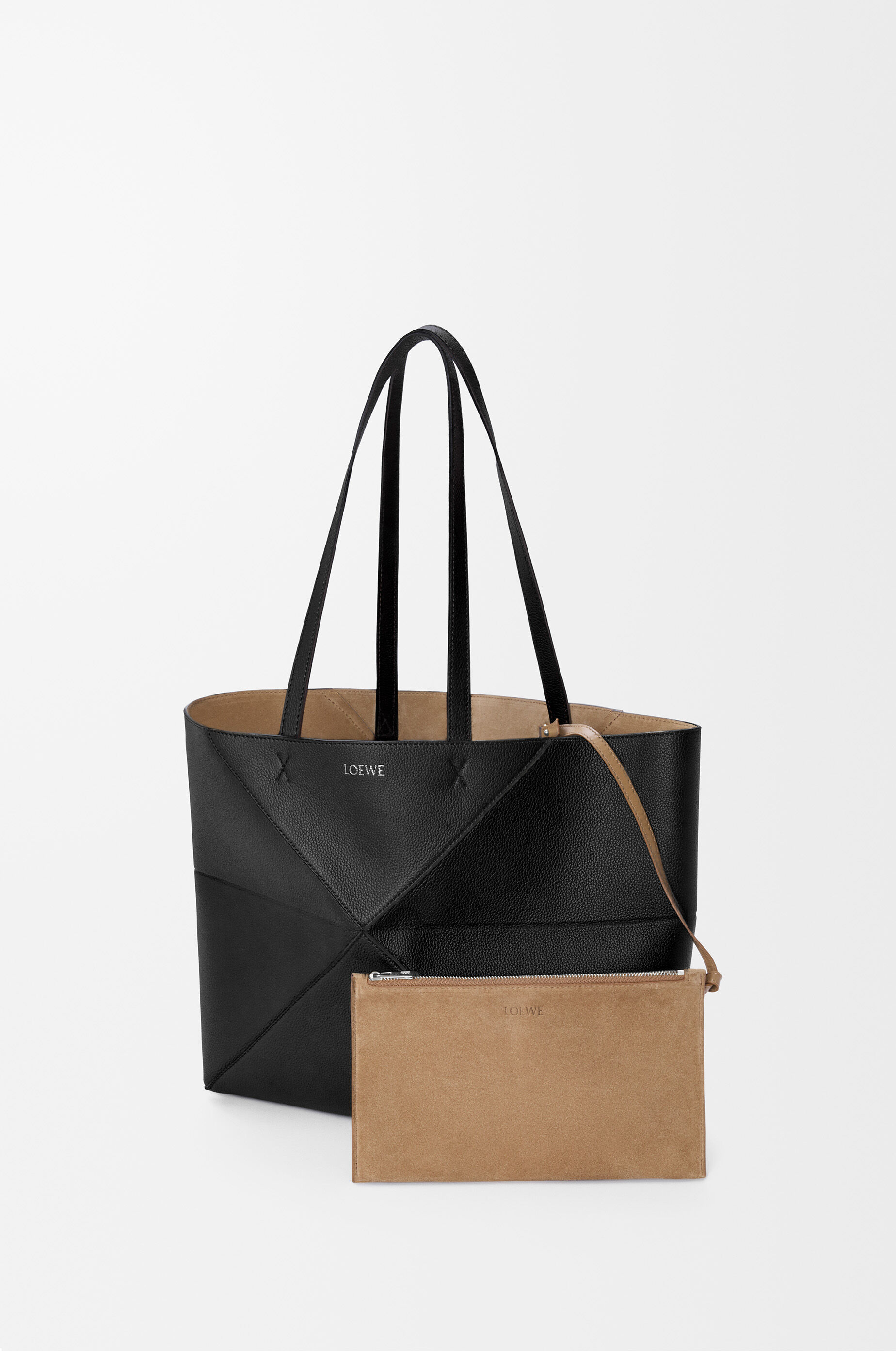 Loewe Medium Puzzle Fold Tote Bag In Black Grenade Leather Women In Black