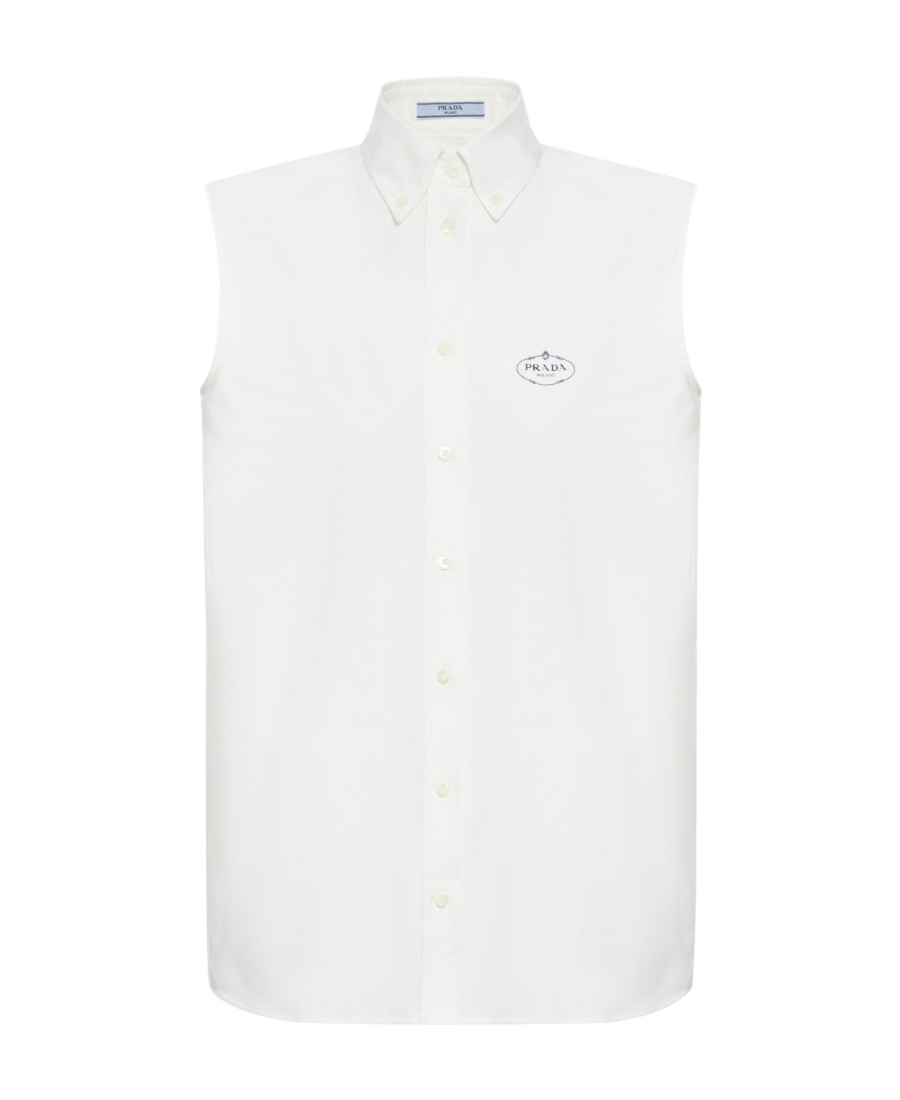 Prada Shirt Oxford Ricamo In White
