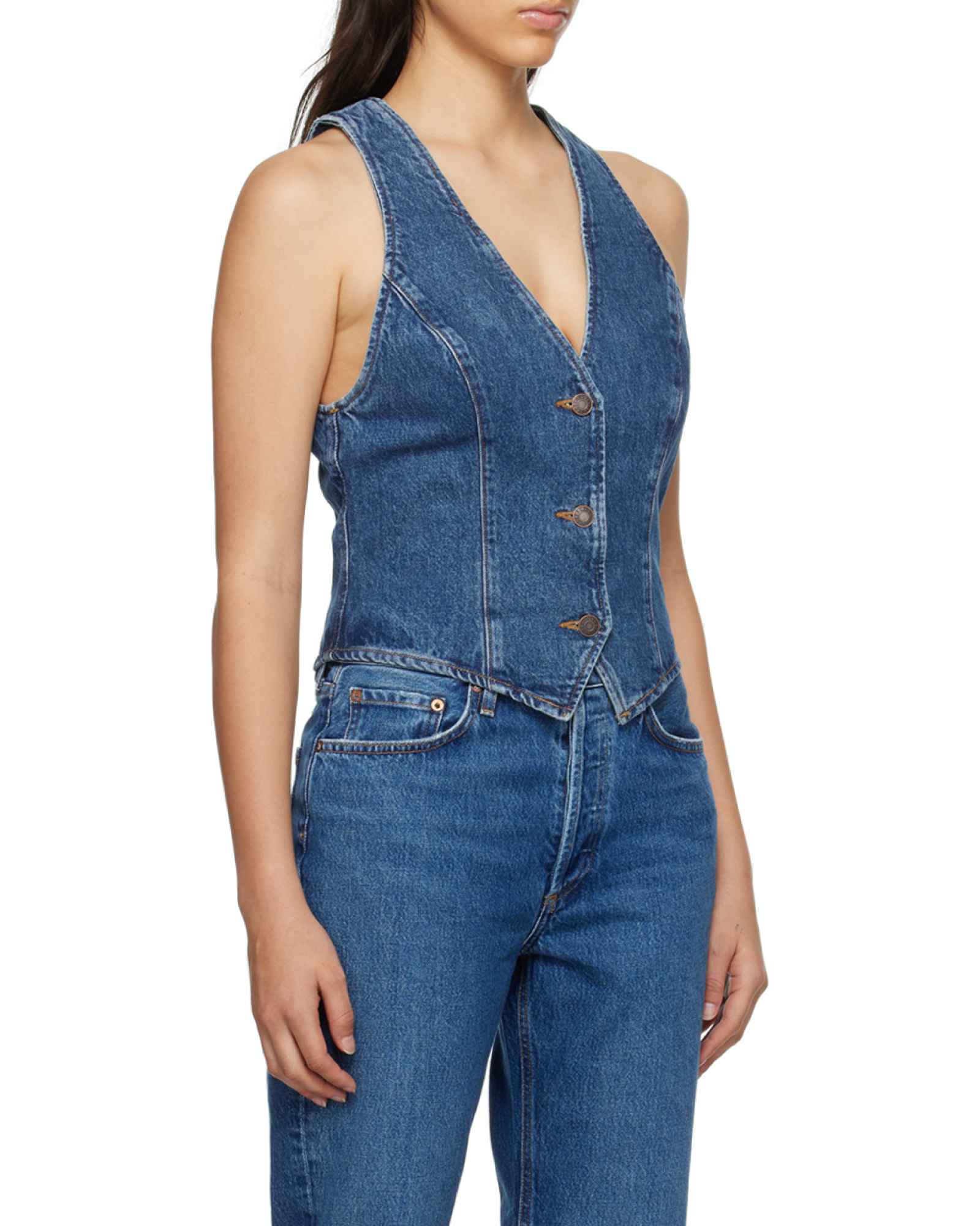 Agolde Heller Denim Vest In Blue