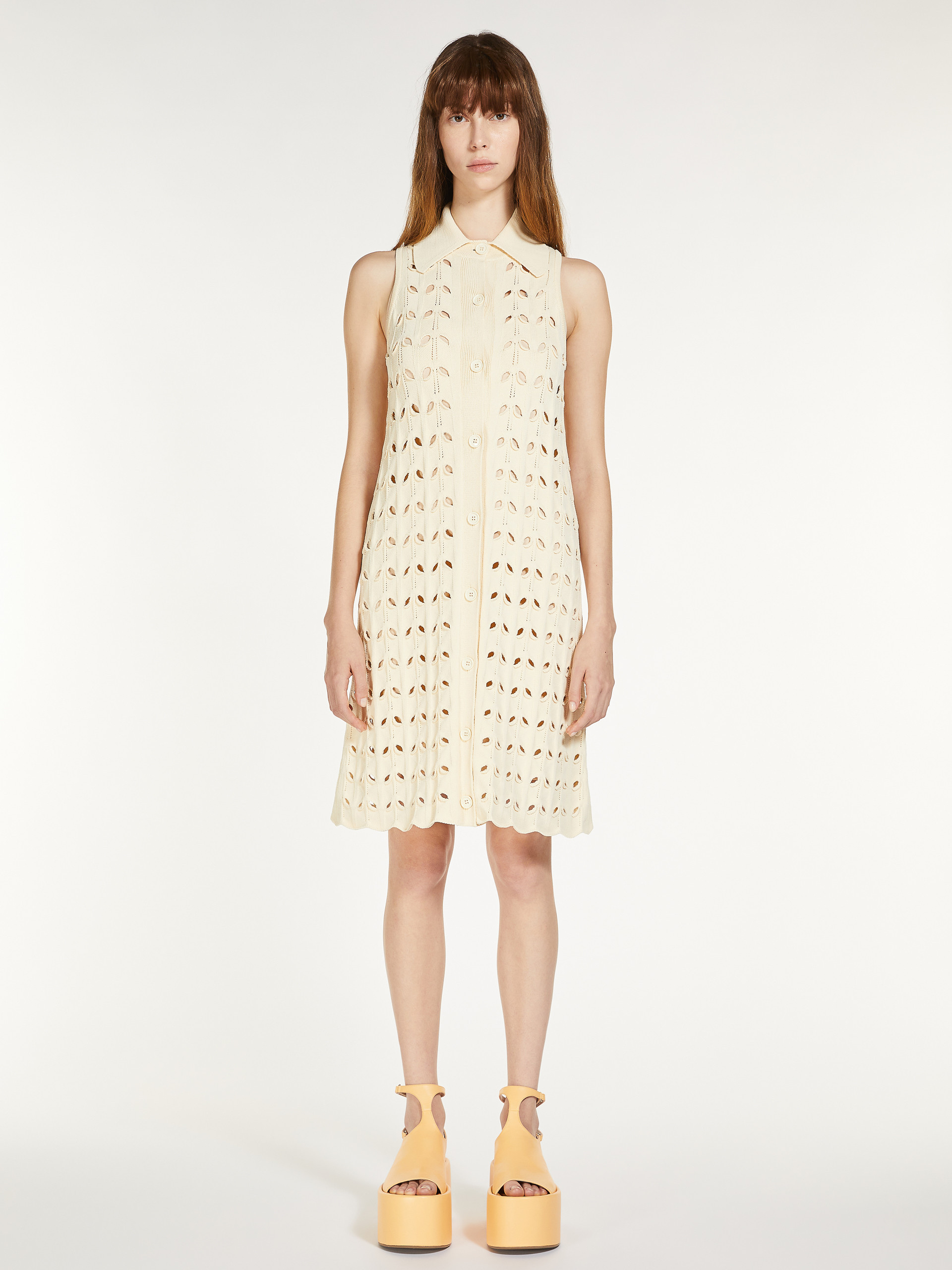 Sportmax Viscose Blend Crochet Dress With Scalloped Hem In Nude