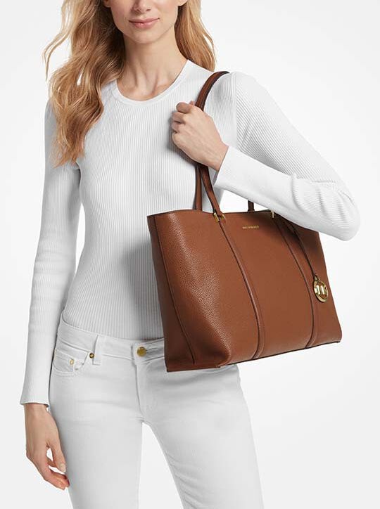 Michael Michael Kors Temple Large Lychee Handbag In Brown
