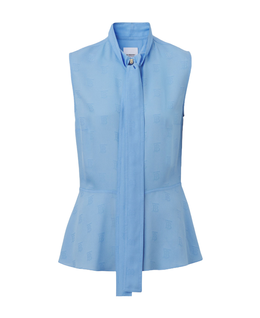 Burberry Logo-jacquard Pussy-bow Blouse In Blue