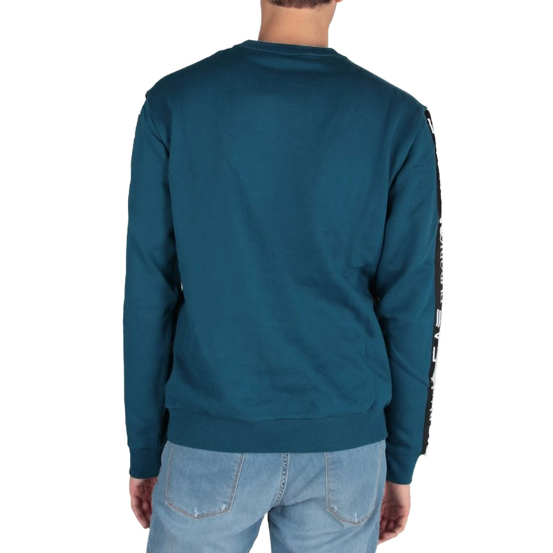 Emporio Armani Round-neck Cotton Long-sleeved Sweater In Blue