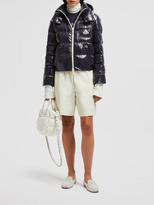 Moncler Andro Hooded Short Down Jacket In Blue