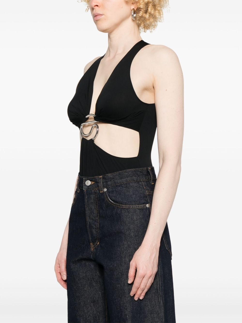 Coperni Cut-out C-logo Bodysuit In Black