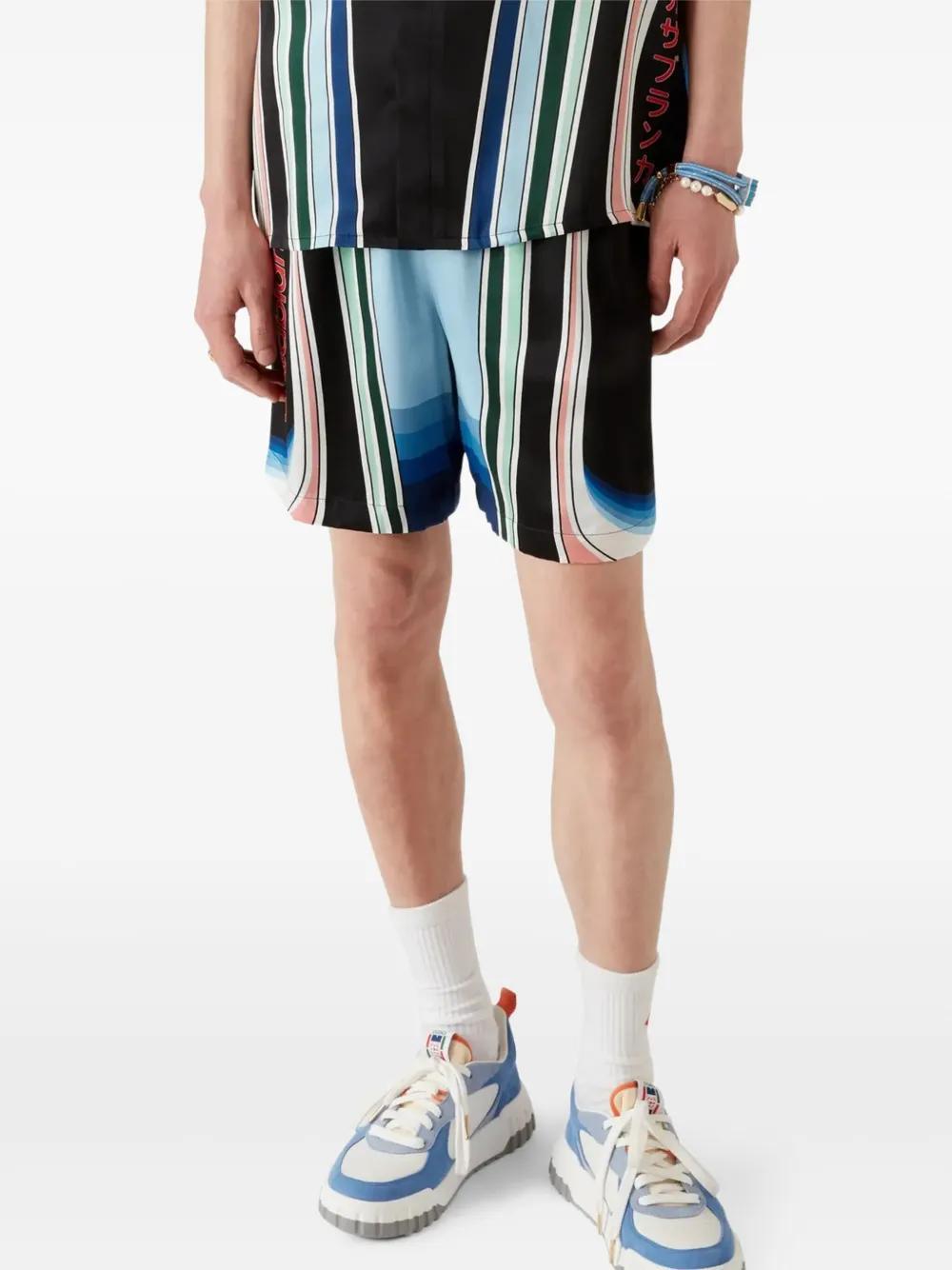 Casablanca Graphic Mountain Straight-leg Logo-print Silk-twill Drawstring Shorts In Black