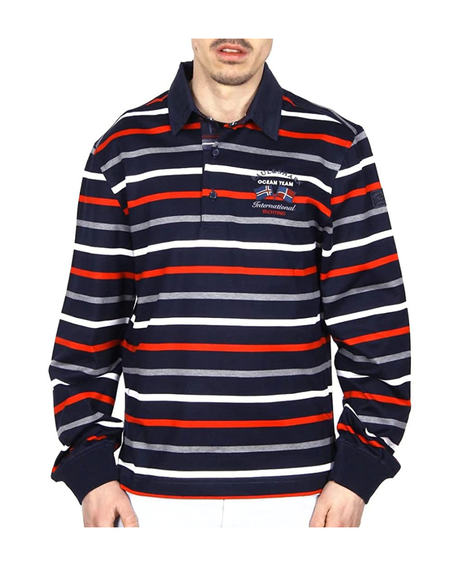 Paul & Shark Striped Long-sleeved Polo Shirt In Black
