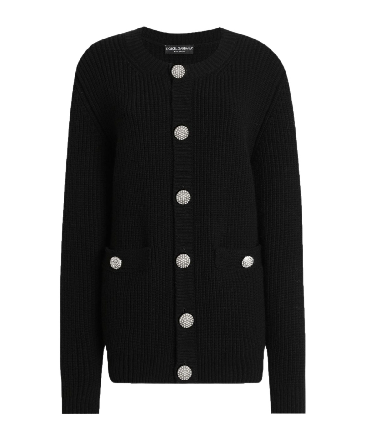 Dolce & Gabbana Jewel-button Ribbed Cardigan In Black