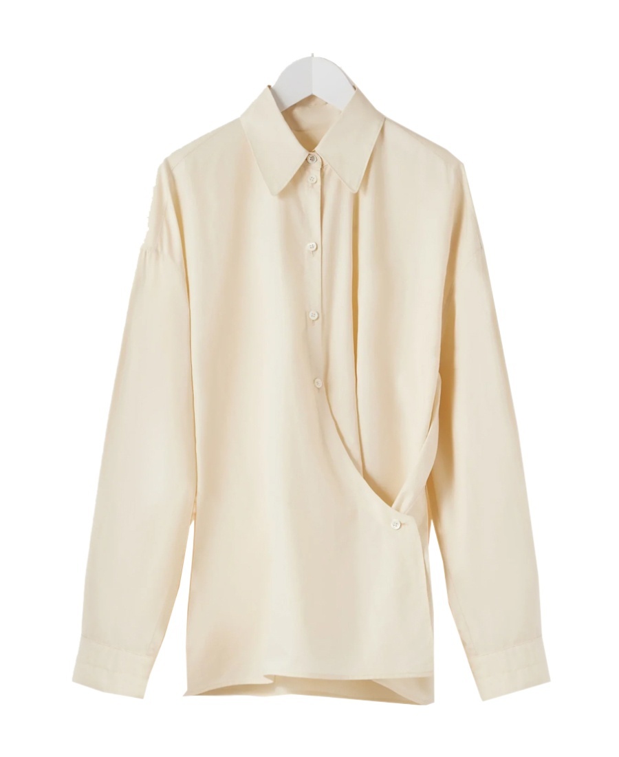 Lemaire Asymmetric Wrap-front Shirt In Nude