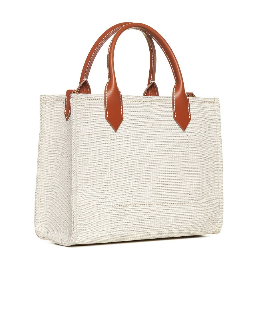 BALMAIN B-ARMY SMALL CANVAS SHOPPING BAG WITH LEATHER INSERTS
