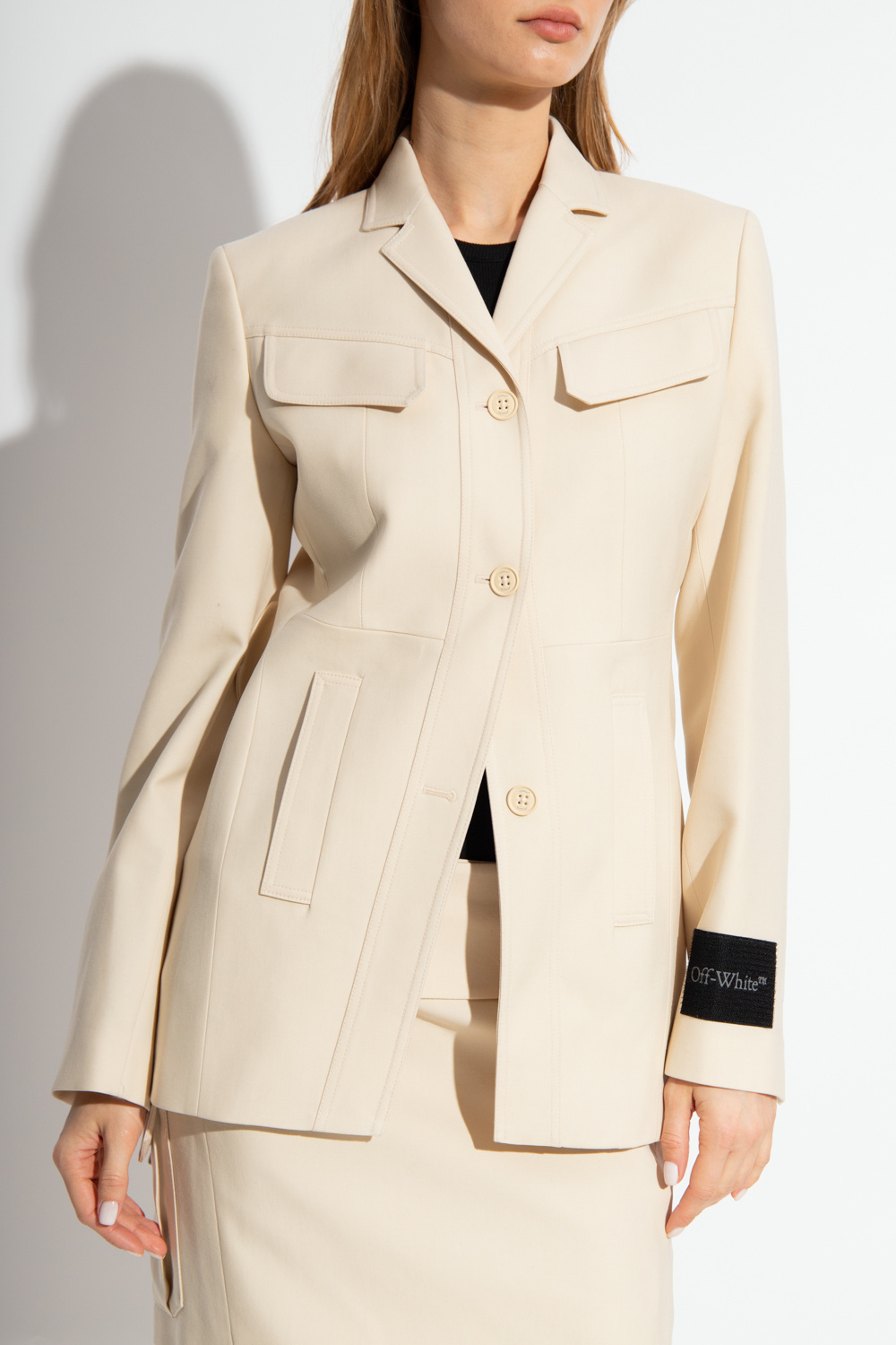 Off-white Single-breasted Wool Blazer In Nude