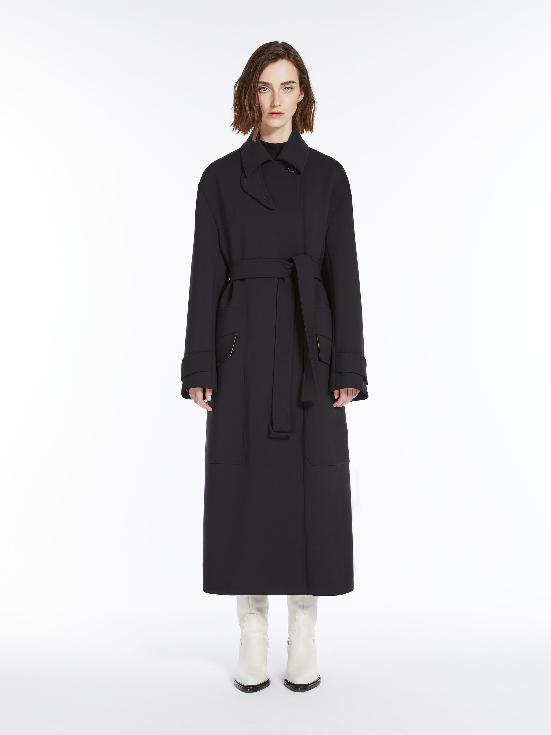 Max Mara Lace-up Wool Coat In Black