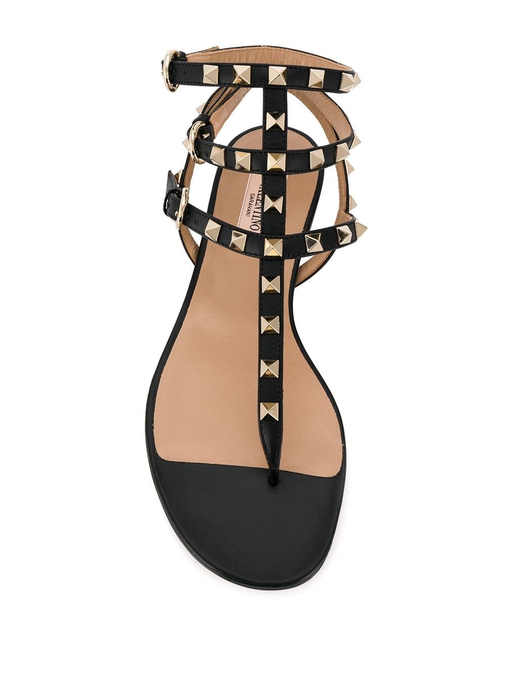 Valentino Rockstud Calfskin Flat Flip-flop Sandal In Black