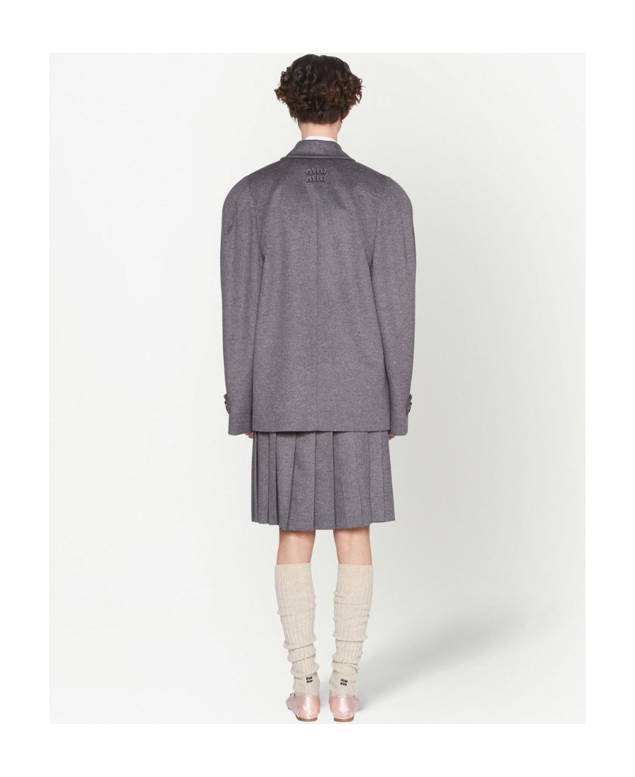 Miu Miu Oversized Double-breasted Velour Blazer In Gray