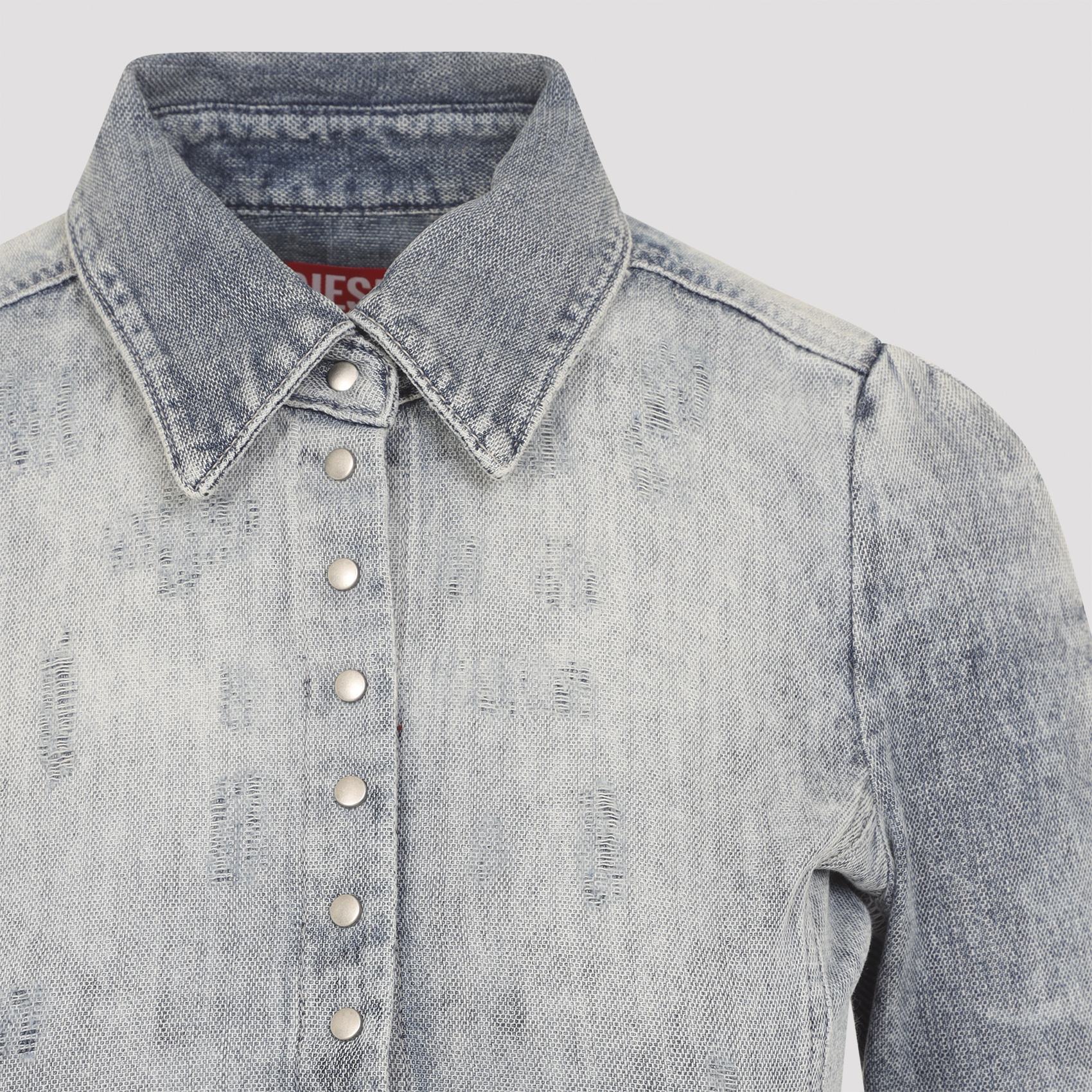 Diesel Distressed Long Sleeve Fitted Top In Gray