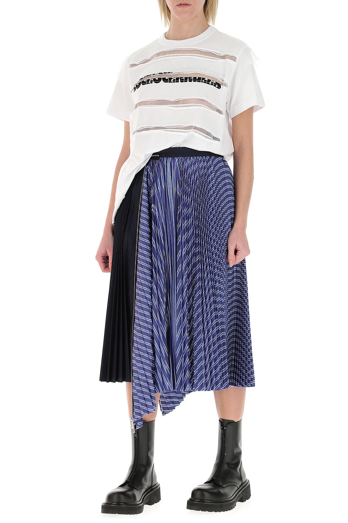 Shop Sacai Mesh-panel Cotton T-shirt In White