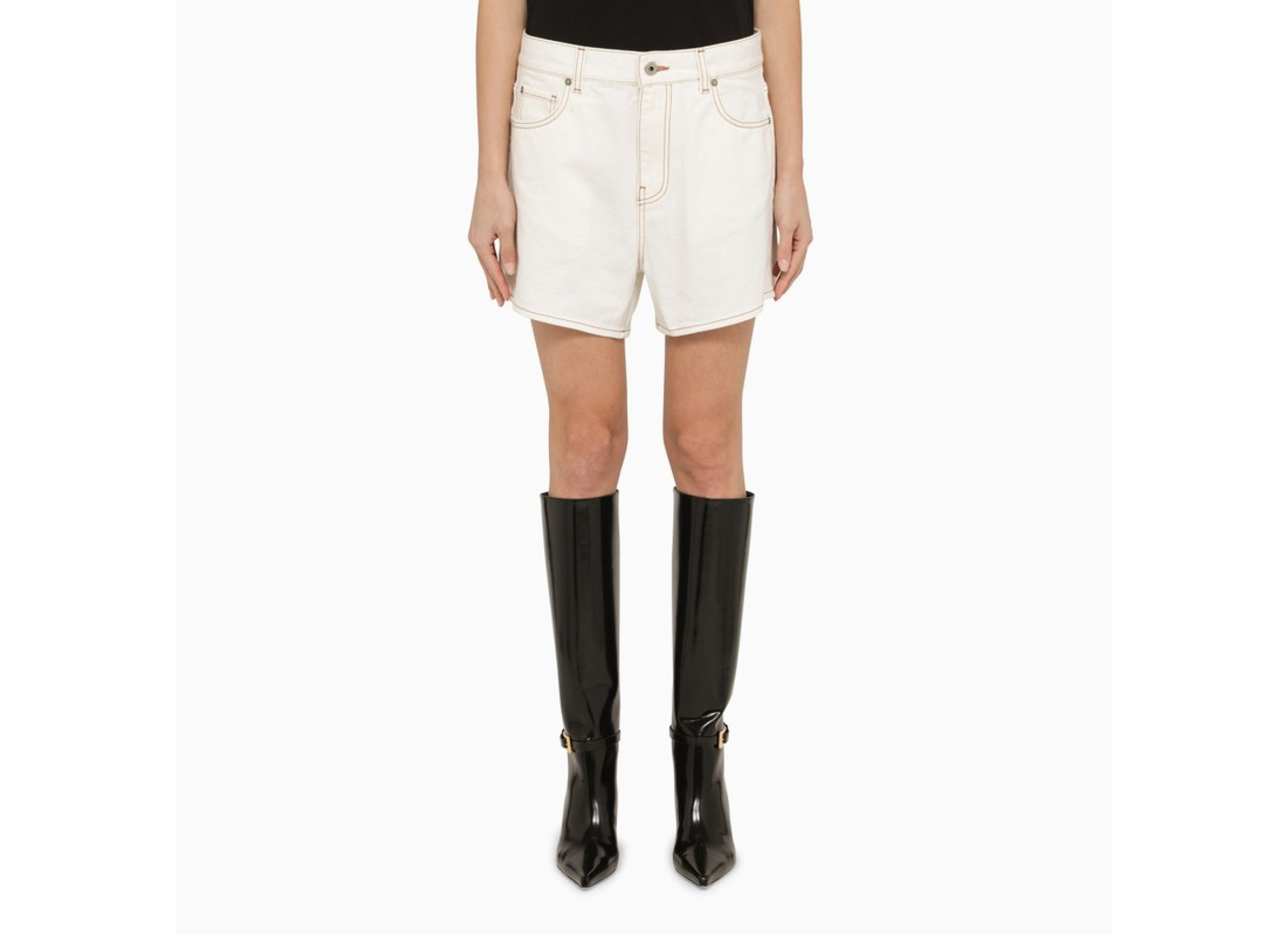 Off-white Contrast-stitching Denim Shorts In White