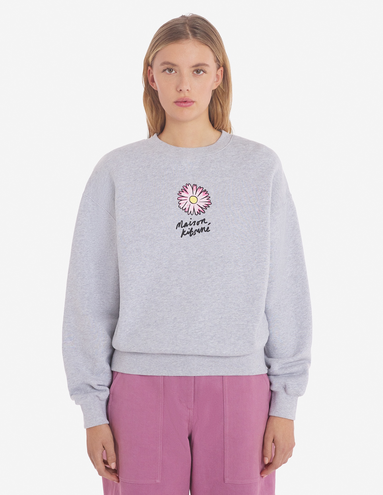 Shop Maison Kitsuné Floating Flower Cotton Sweatshirt In Gray