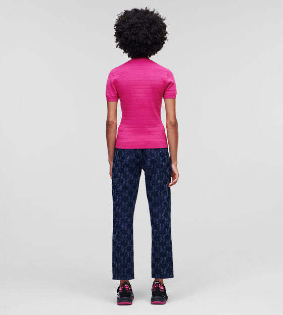KARL LAGERFELD MOCK-NECK SHORT-SLEEVE KNIT TOP