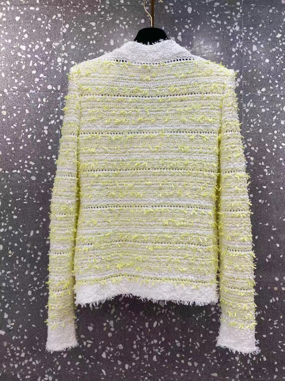 Balmain Frayed-detail Ribbed-knit Cardigan In White