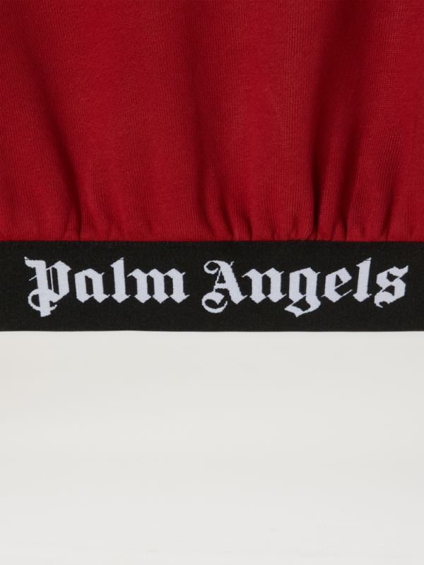 Palm Angels Cropped Logo-band Hoodie In Red