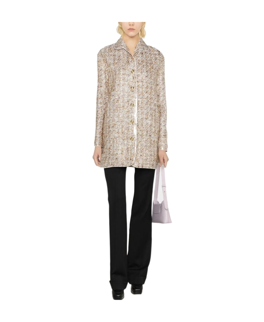Giambattista Valli Gold-toned Button Tweed Single-breasted Coat In Nude
